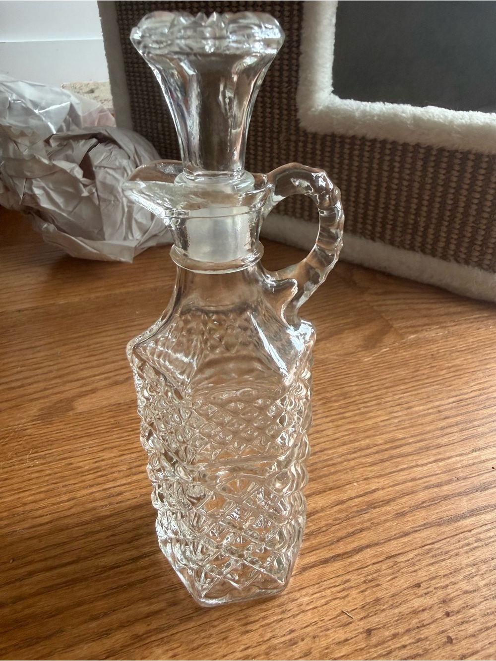 Vintage Anchor Hocking Wexford oil or vinegar cruet with matching stopper